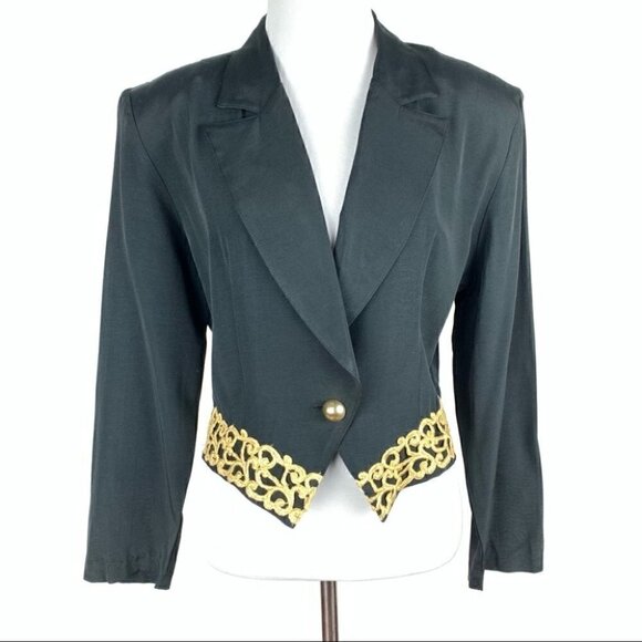 Francine Browner Womens blazer size S black gold vintage 80s cropped jacket - Picture 1 of 10